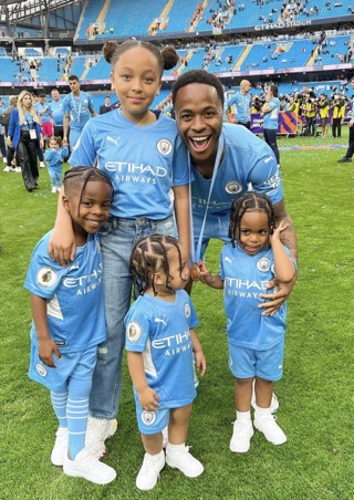 Melody Rose Sterling with her father, Raheem Sterling, and siblings.